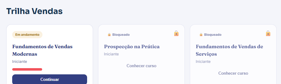 Print real do painel de progresso do aluno